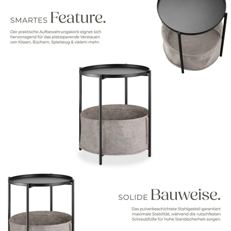 Tectake Beistelltisch Canterbury Stahl und Polyester rund mit abnehmbarer Ablage  