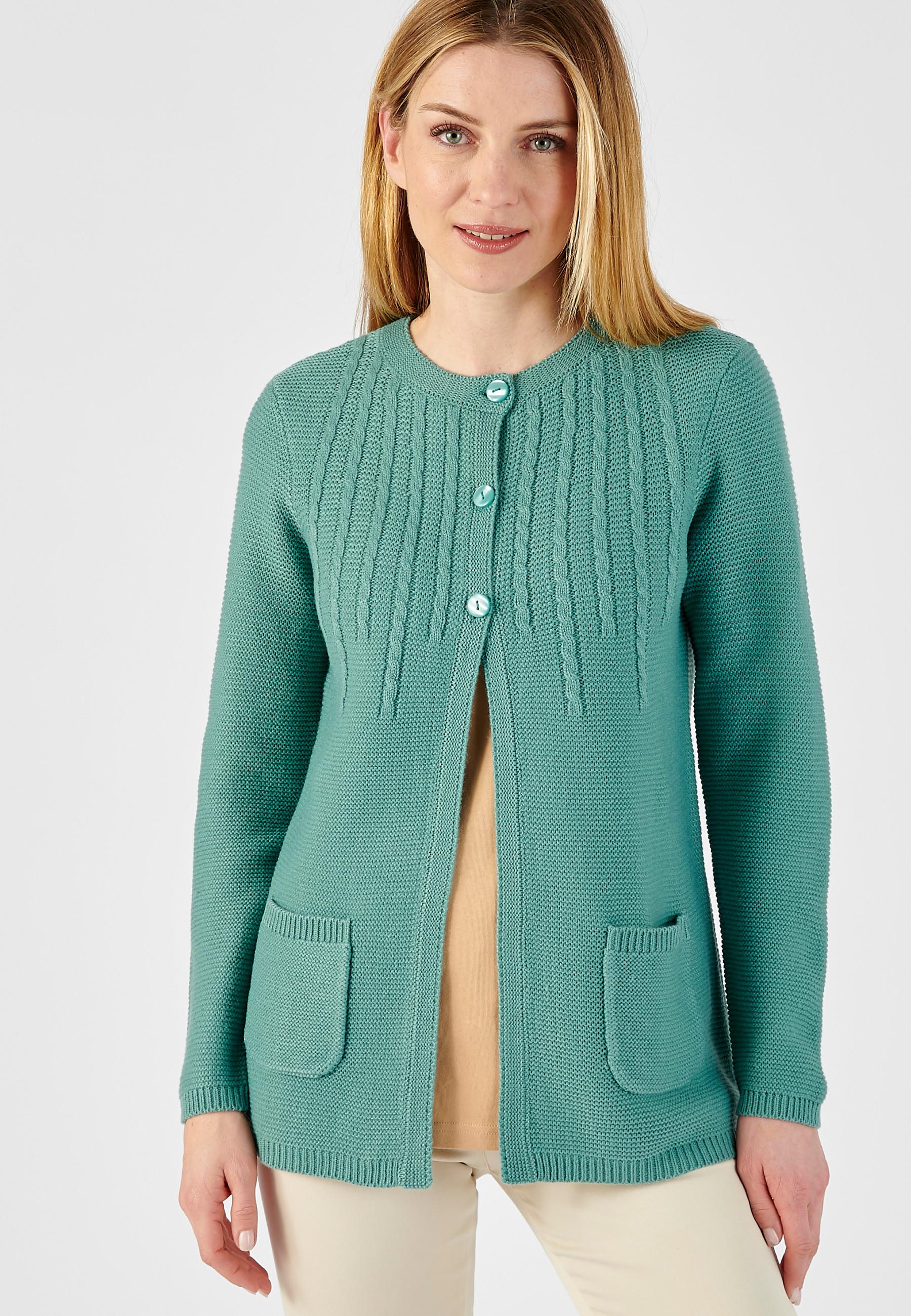 Image of Musterstrickjacke Strick In Ottoman-optik. Damen Grün 46-48