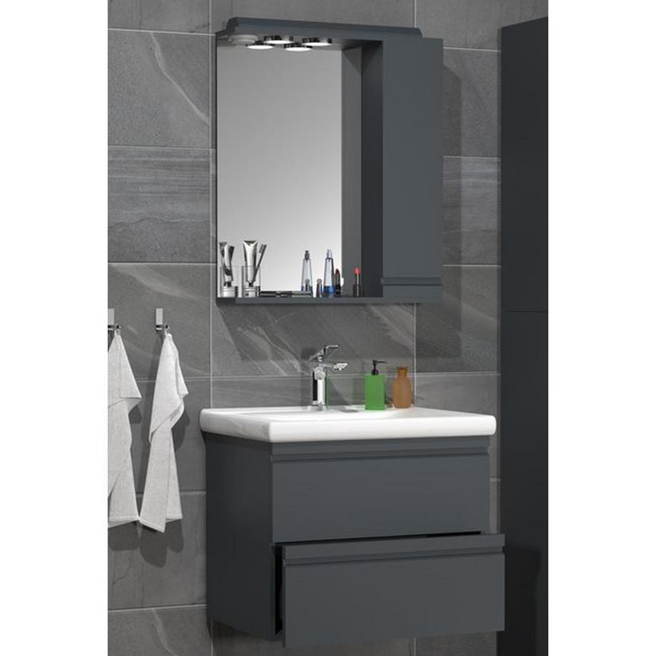 VCM Ensemble de meubles de salle de bains 3-pièces lavabo 60 cm lavabo sans poignée tiroir armoire de toilette Silora L  