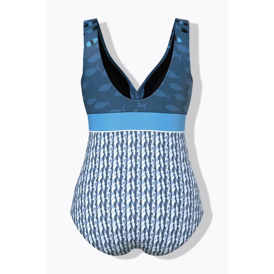 Ulla Popken Costume da bagno stampa pesci scollo a V coppe morbide  