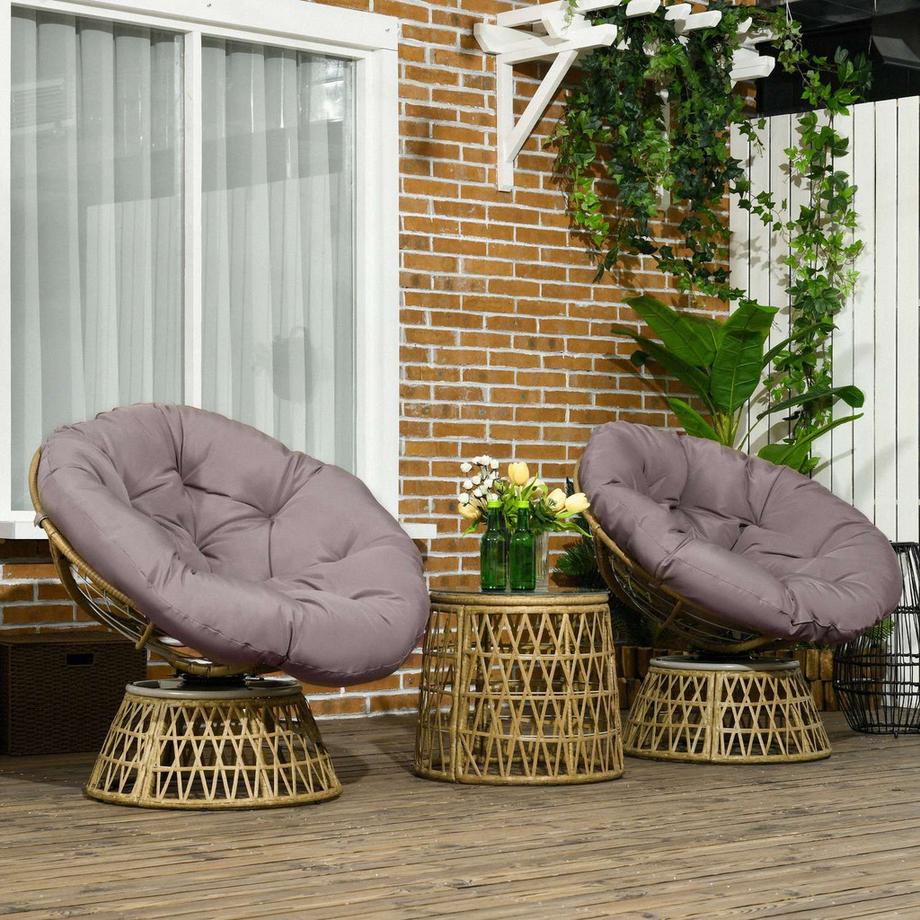 Northio Gartenmöbel-Set 3-tlg. Bistro-Set mit Couchtisch & 2 Stühlen, Gartensitzgruppe mit Kissen, Balkonmöbel für Terrasse in Gelb  