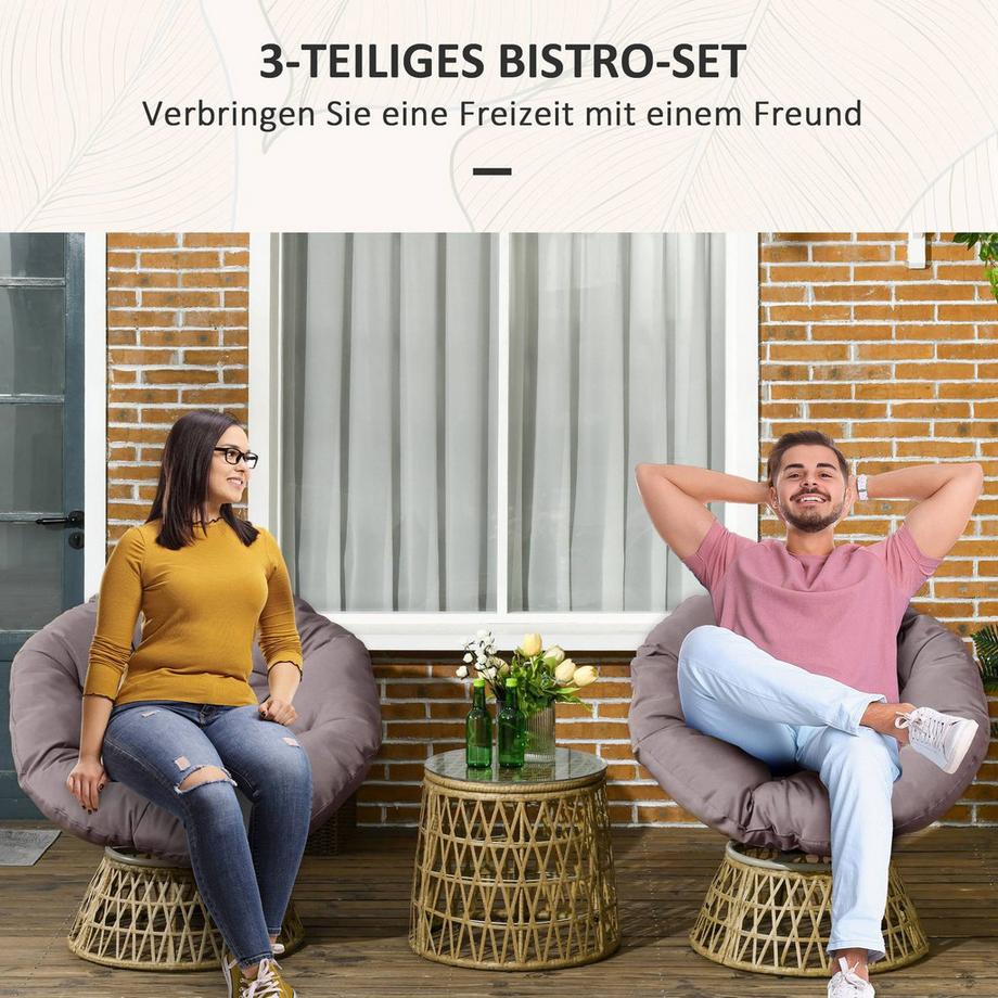 Northio Gartenmöbel-Set 3-tlg. Bistro-Set mit Couchtisch & 2 Stühlen, Gartensitzgruppe mit Kissen, Balkonmöbel für Terrasse in Gelb  