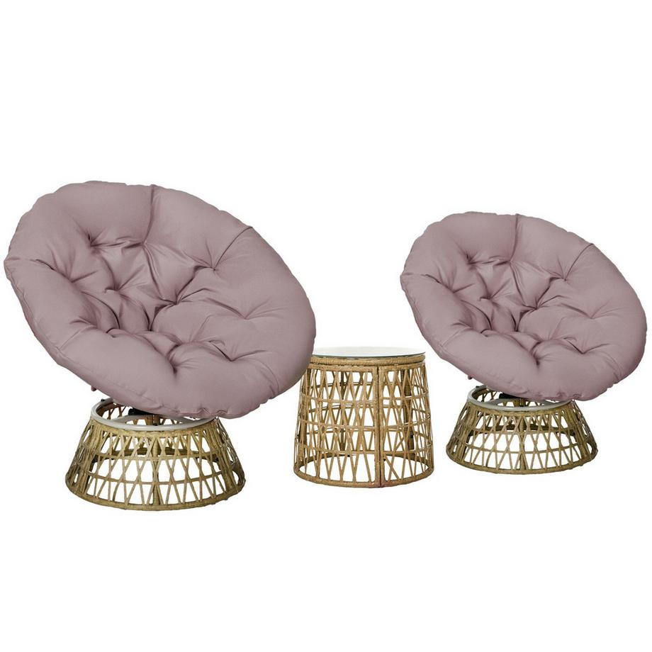 Gartenmöbel-Set 3-tlg. Bistro-Set mit Couchtisch & 2 Stühlen, Gartensitzgruppe mit Kissen, Balkonmöbel für Terrasse in Gelb