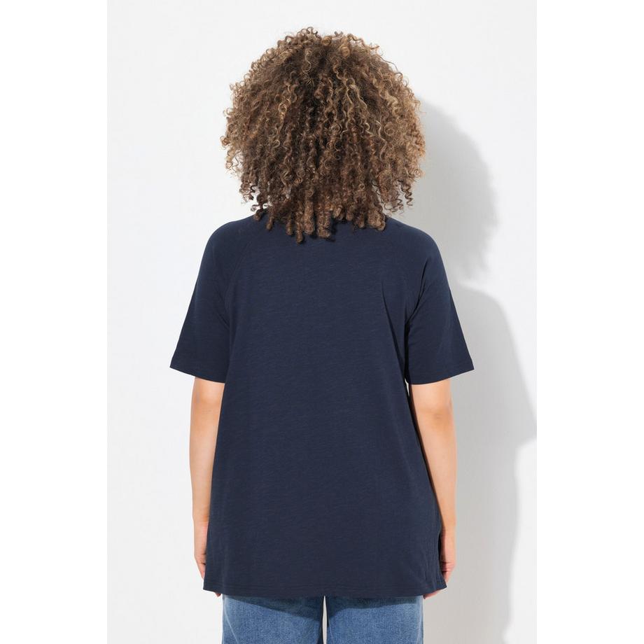 Ulla Popken Flockdruck V-Ausschnitt Raglan Halbarm T-Shirt  