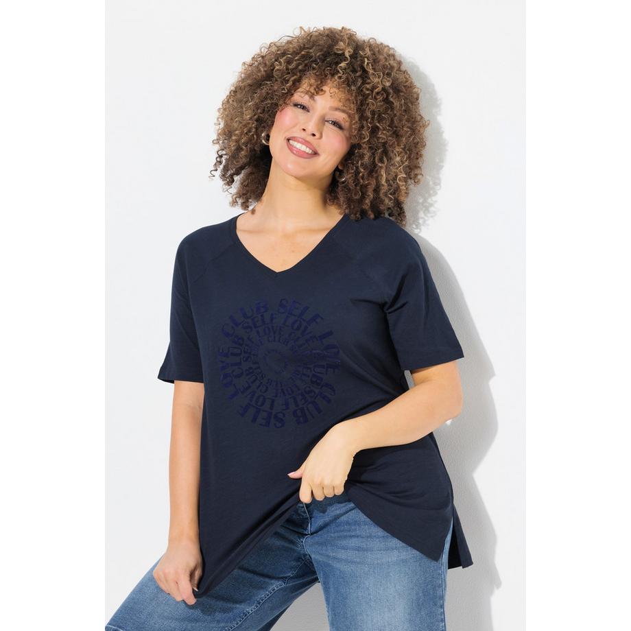 Ulla Popken Flockdruck V-Ausschnitt Raglan Halbarm T-Shirt  