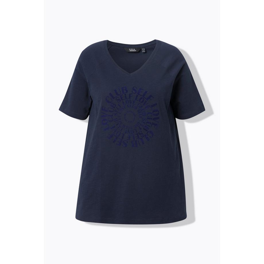 Ulla Popken Flockdruck V-Ausschnitt Raglan Halbarm T-Shirt  