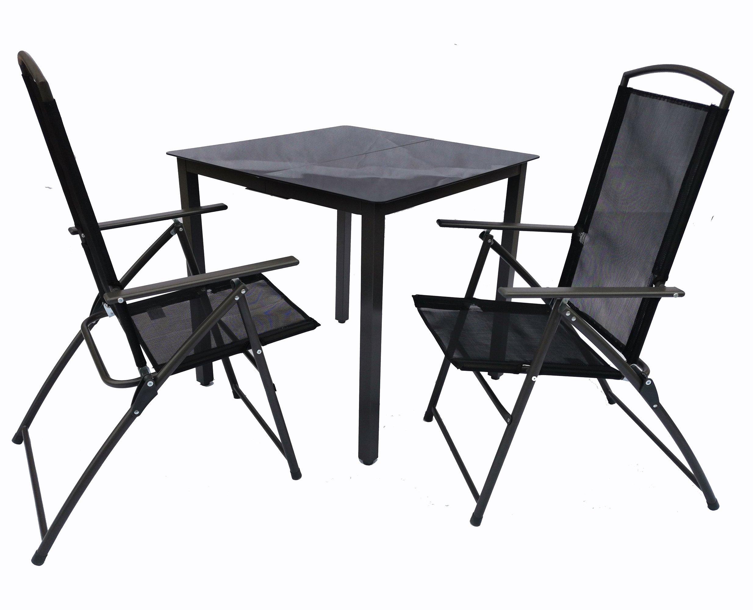 Image of 3-tlg Gartenmöbel Sitzgruppe Gartenmöbel Glas Tisch Stühle Hochlehner Set 80s Unisex Schwarz 60 cm