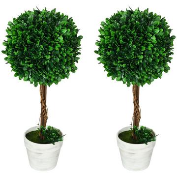 Set da 2 bosso artificiale, piante artificiali resistenti ai raggi UV, 60 cm, in vaso da fiori, per soggiorno, verde