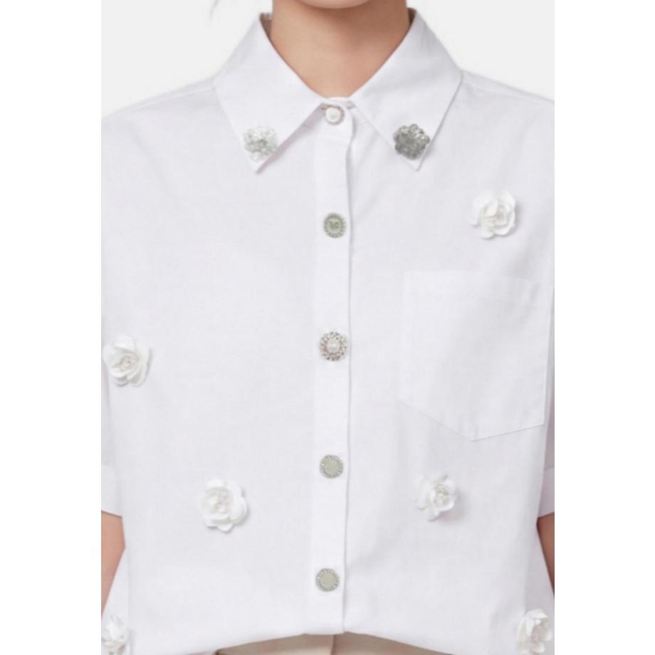Chiara Ferretti Blouse manches courtes avec appliqués floraux  