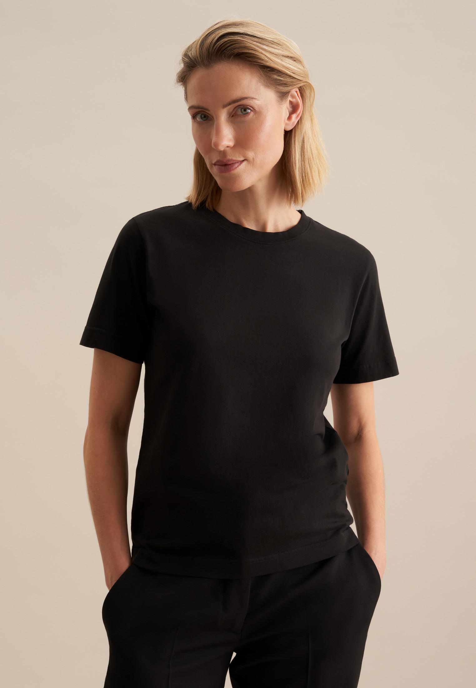 Image of T-shirt Uni Kurzarm Rundhals Damen Schwarz M