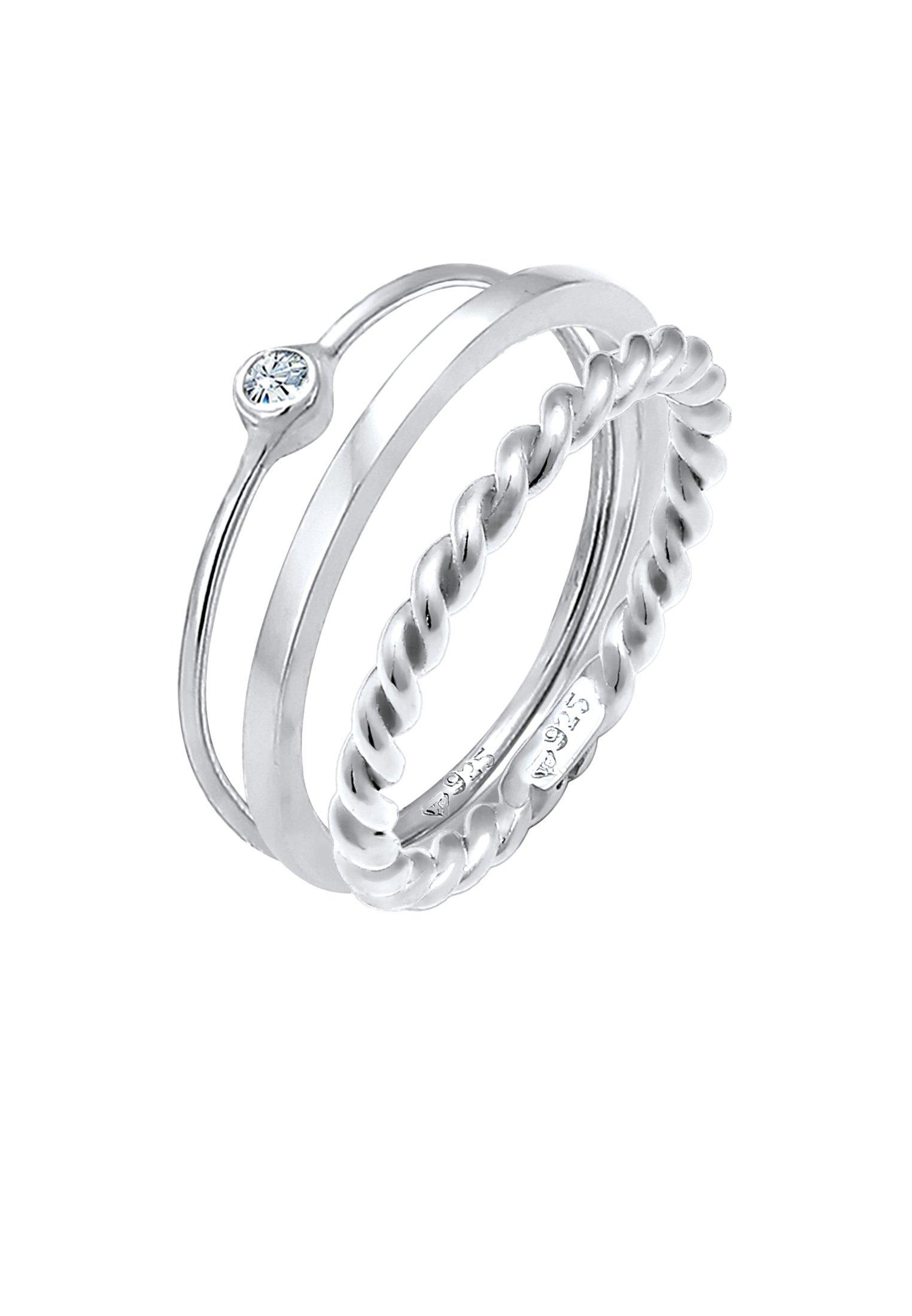 Image of Ring Set Trend Solitär Kristalle Damen Silber 54mm