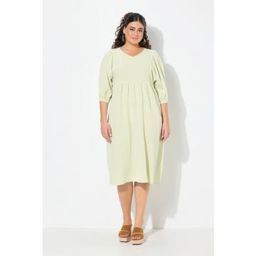 Musselin-Midikleid, A-Linie, V-Ausschnitt, Halbarm