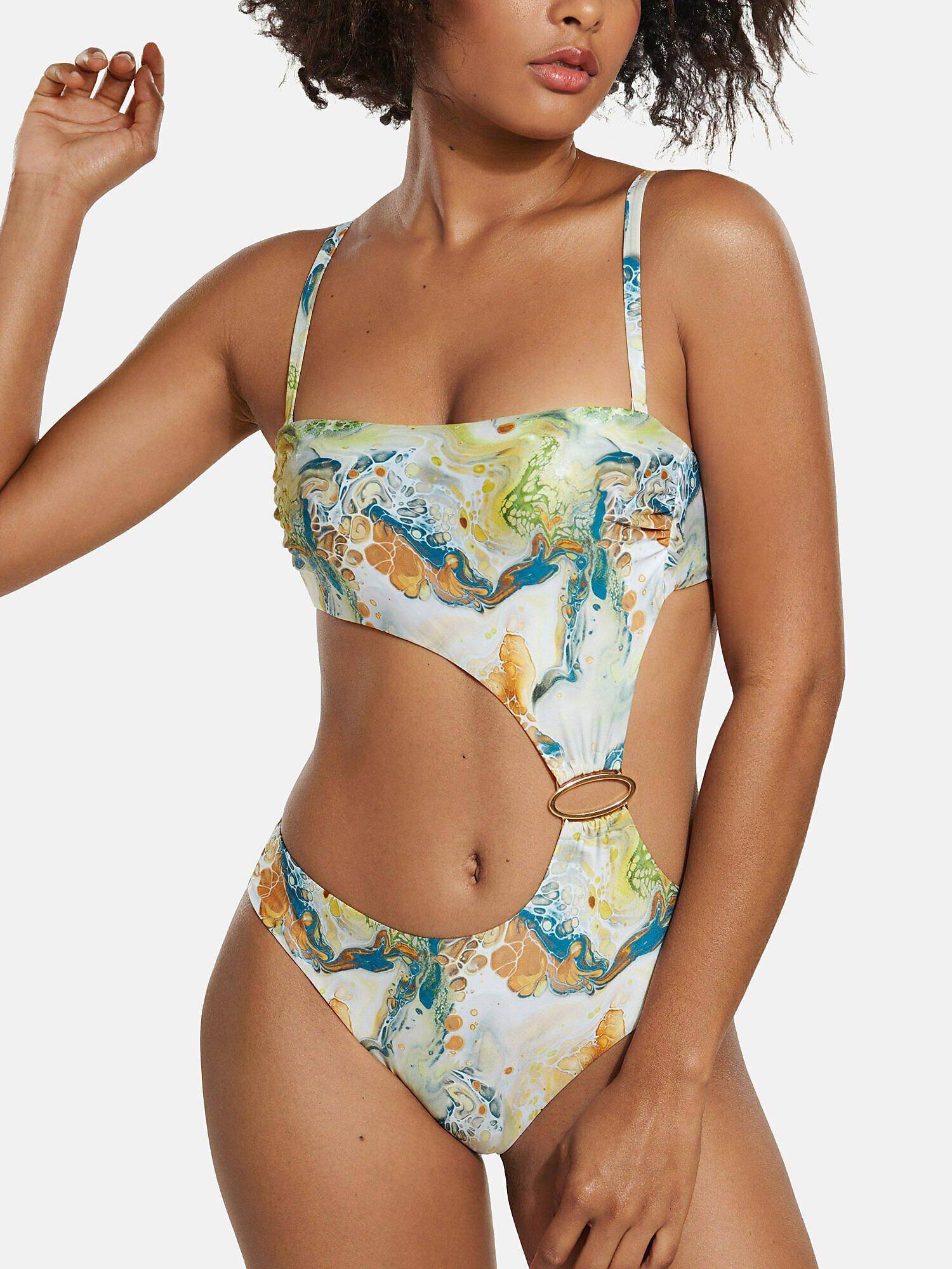 Image of Einteiliger Badeanzug Monokini Verstellbare Träger Indonesia Damen Grün B/42