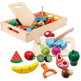 Activity-board  Jouer aux accessoires de cuisine, accessoires de cuisine pour enfants en bois, jouets en bois pour enfants de cuisine, jouets éducatifs de simulation de cuisson de fruits, légumes et viandes 