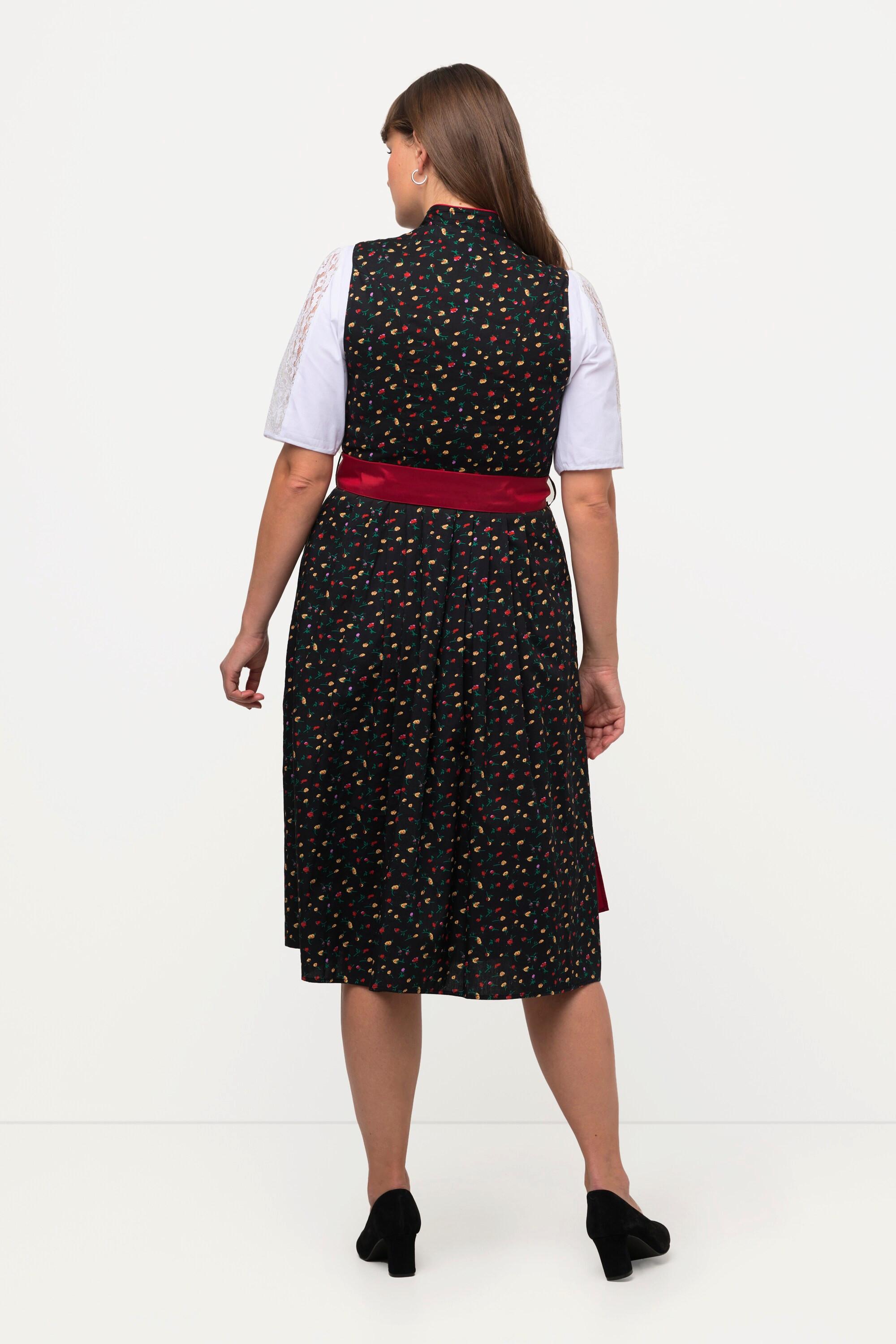 Ulla Popken  Dirndl, Blüten, Schmuckknöpfe, V-Ausschnitt, ärmellos 