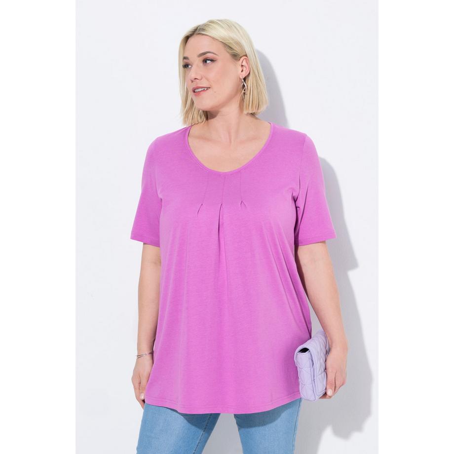 Ulla Popken T-shirt Plis Décoratifs Coupe Évasée Col Rond Manches Courtes  