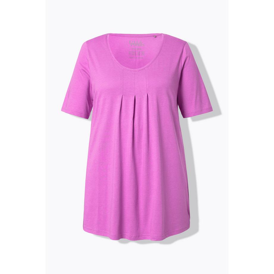 Ulla Popken T-shirt Plis Décoratifs Coupe Évasée Col Rond Manches Courtes  