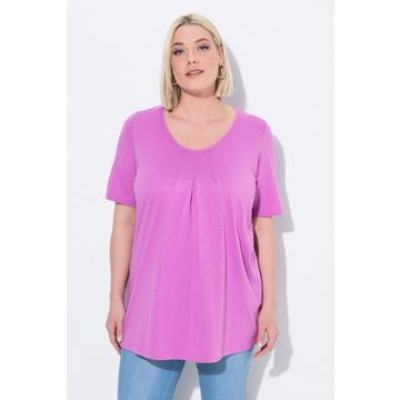 T-shirt en modal. Plis fantaisie, col rond et manches courtes. Coupe évasée.