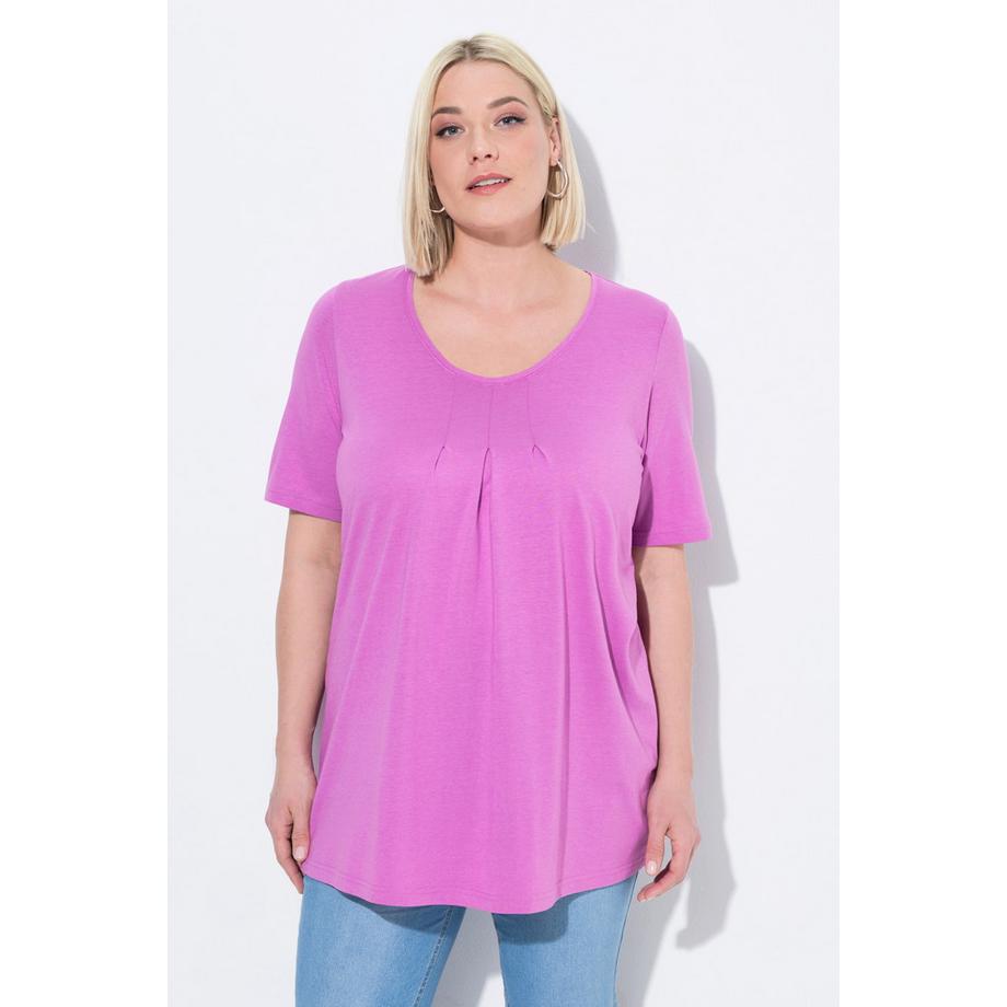 Ulla Popken T-shirt Plis Décoratifs Coupe Évasée Col Rond Manches Courtes  