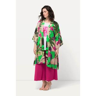 Ulla Popken  Kimono avec manches 3/4. Imprimé palmiers et ceinture à nouer 