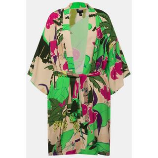 Ulla Popken Kimono Stampa Palme Cintura Maniche 3/4  