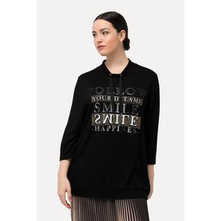 Ulla Popken  Sweatshirt, Metallic-Schriftmotiv, Stehkragen, 3/4-Arm 