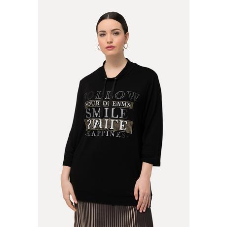 Ulla Popken  Sweatshirt, Metallic-Schriftmotiv, Stehkragen, 3/4-Arm 