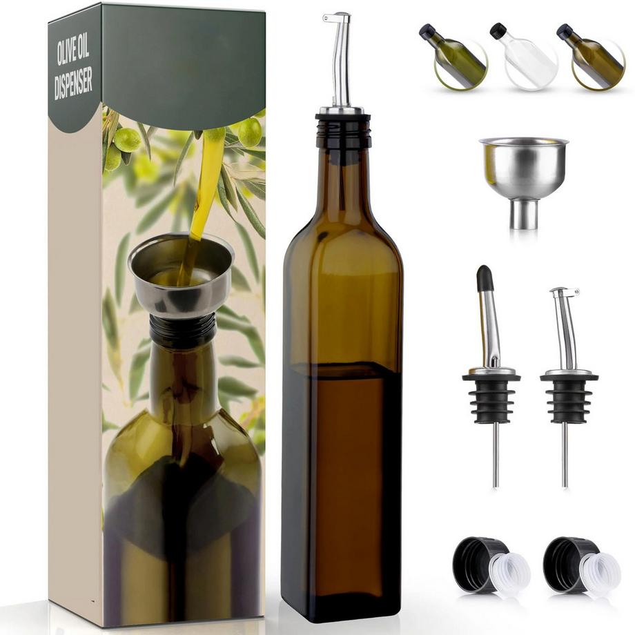 Alopini Olivenölflasche für die Küche, Glas-Olivenölspenderflasche mit 2 Ausgießern ONE SIZE