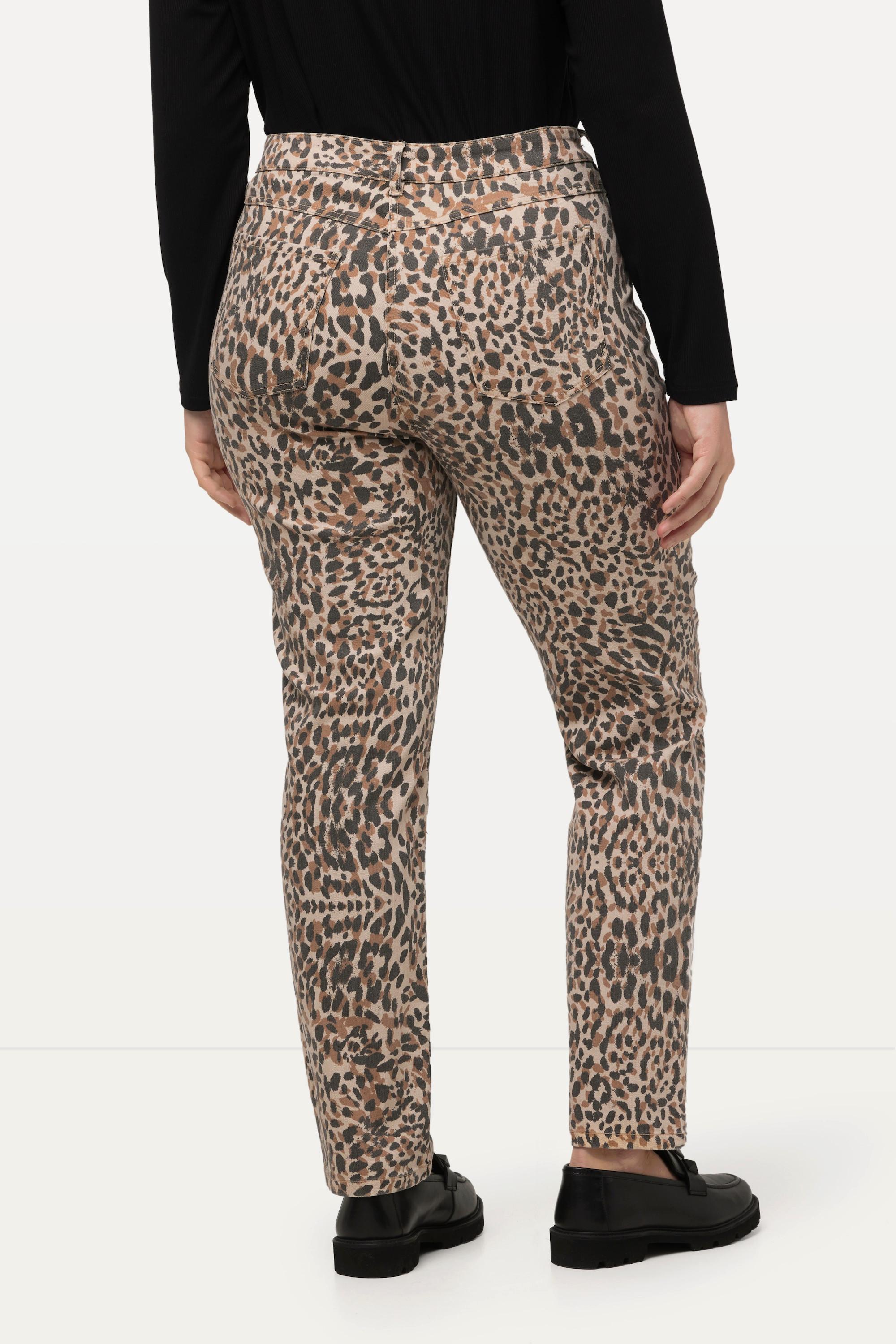 Ulla Popken  Jeans slim con fantasia leopardata e design a cinque tasche 