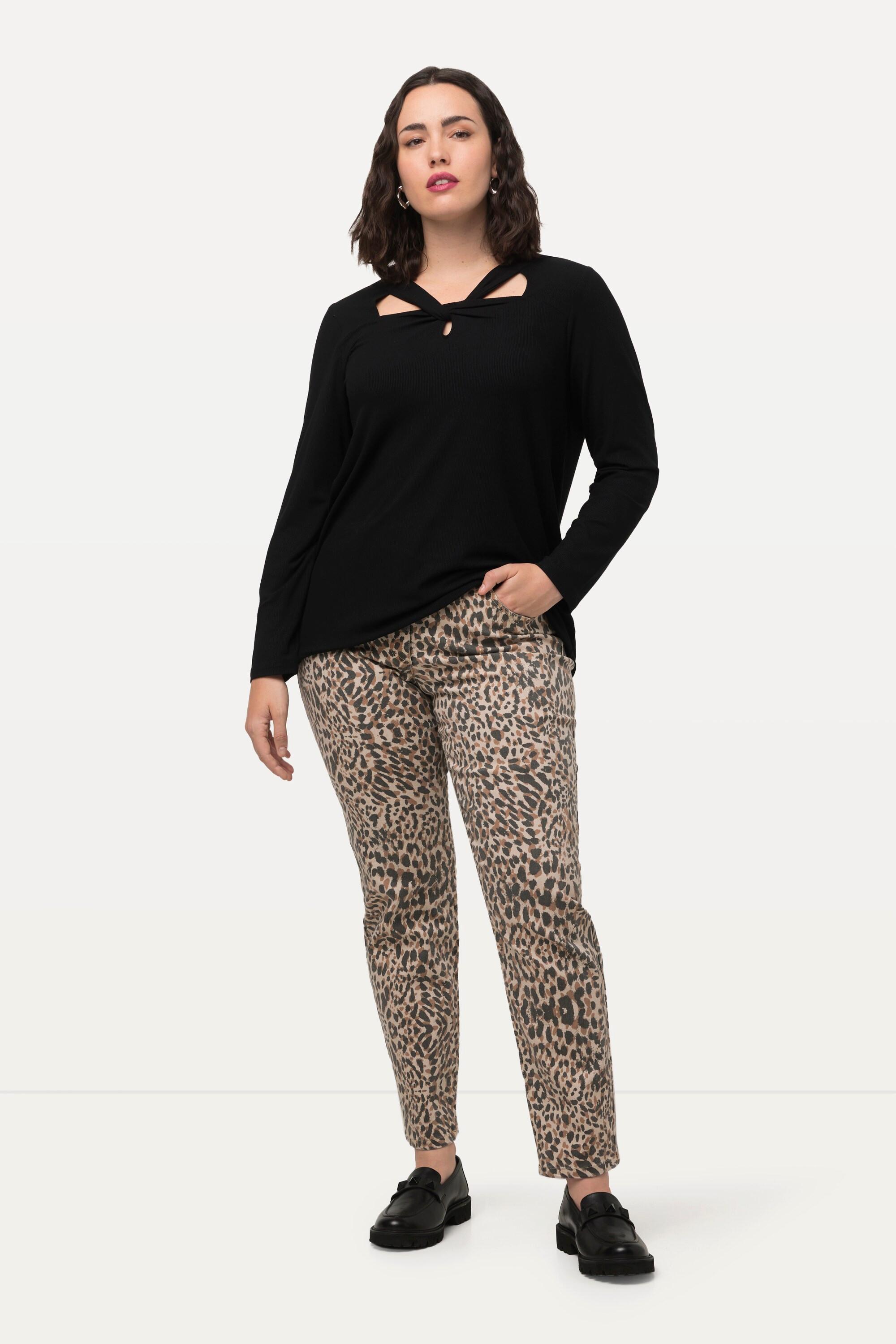 Ulla Popken  Jeans slim con fantasia leopardata e design a cinque tasche 