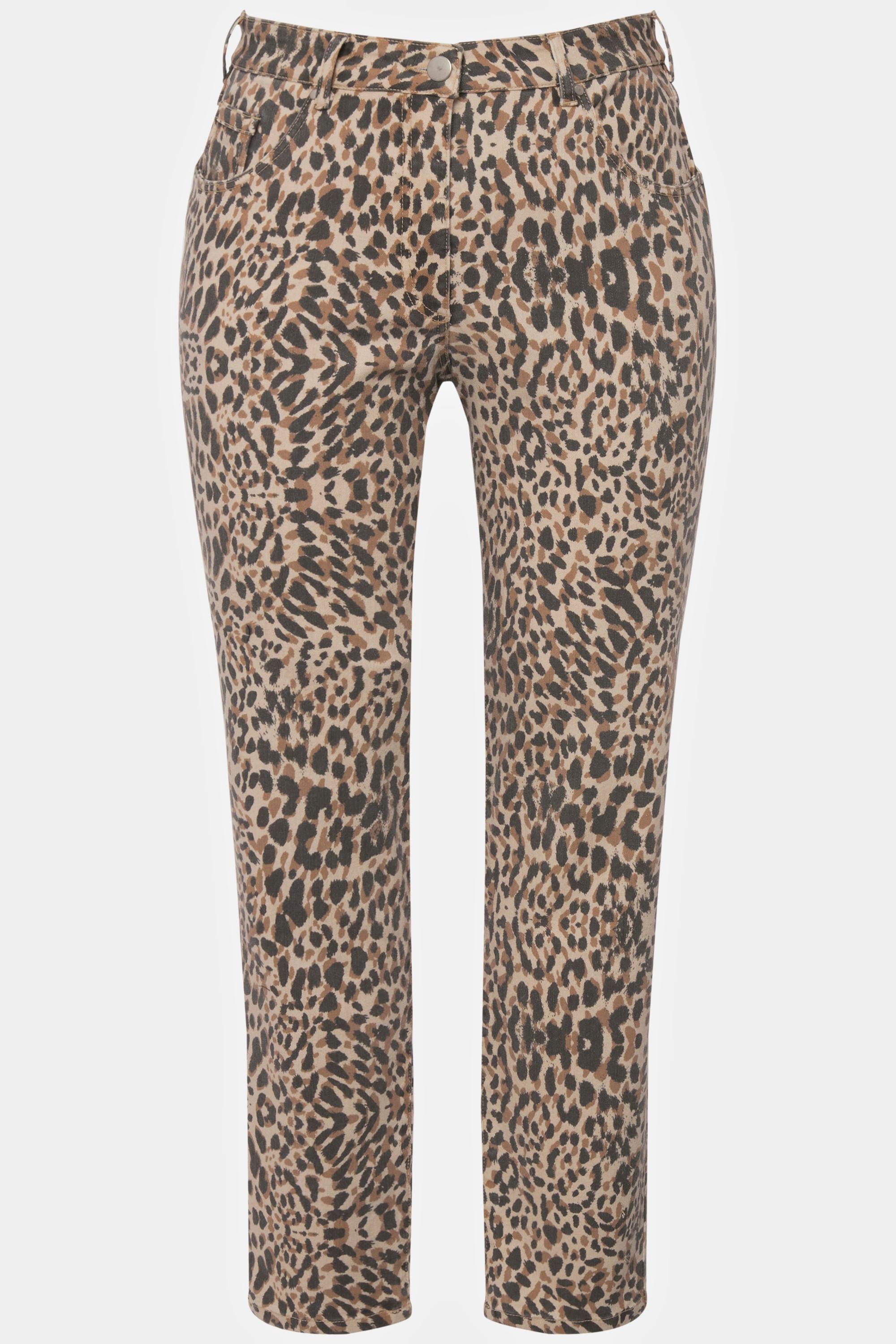 Ulla Popken  Jeans slim con fantasia leopardata e design a cinque tasche 