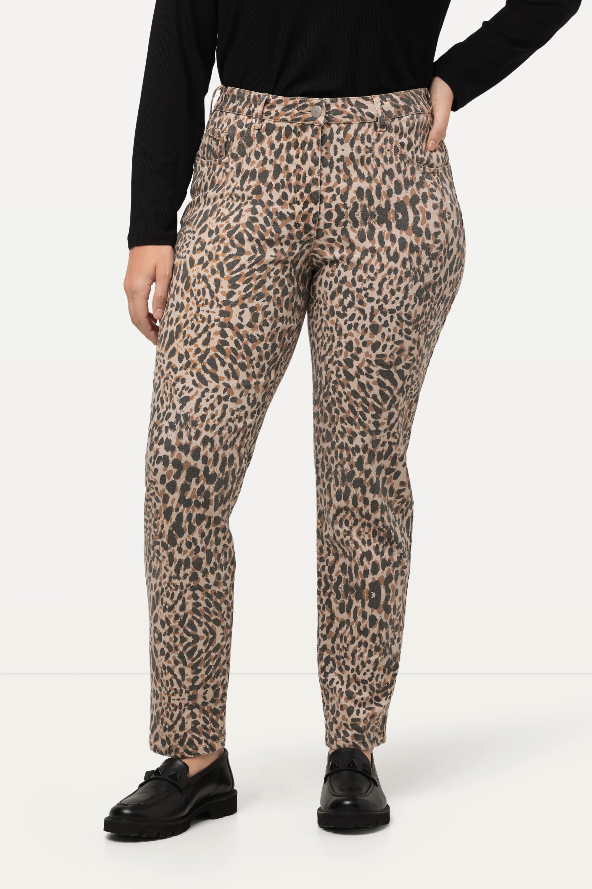 Ulla Popken  Jeans slim con fantasia leopardata e design a cinque tasche 