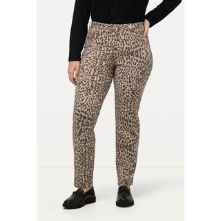 Ulla Popken  Jeans slim con fantasia leopardata e design a cinque tasche 