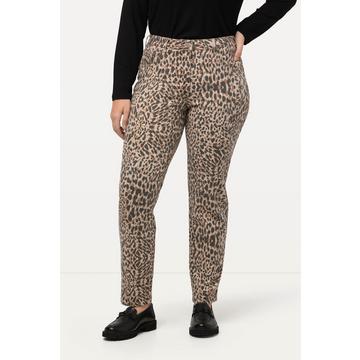 Jeans slim con fantasia leopardata e design a cinque tasche