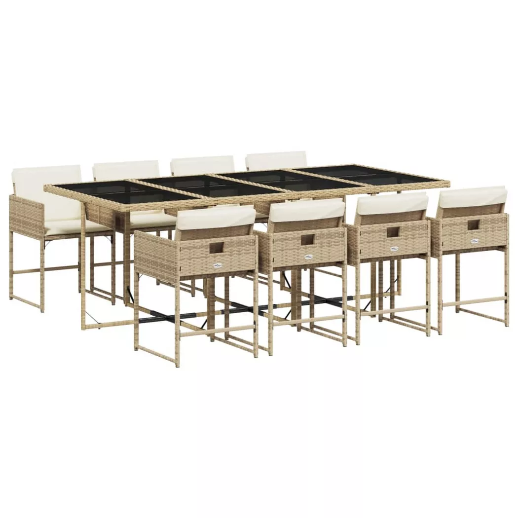 vidaXL Ensemble à manger de jardin et coussins 9 pcs beige Poly rotin