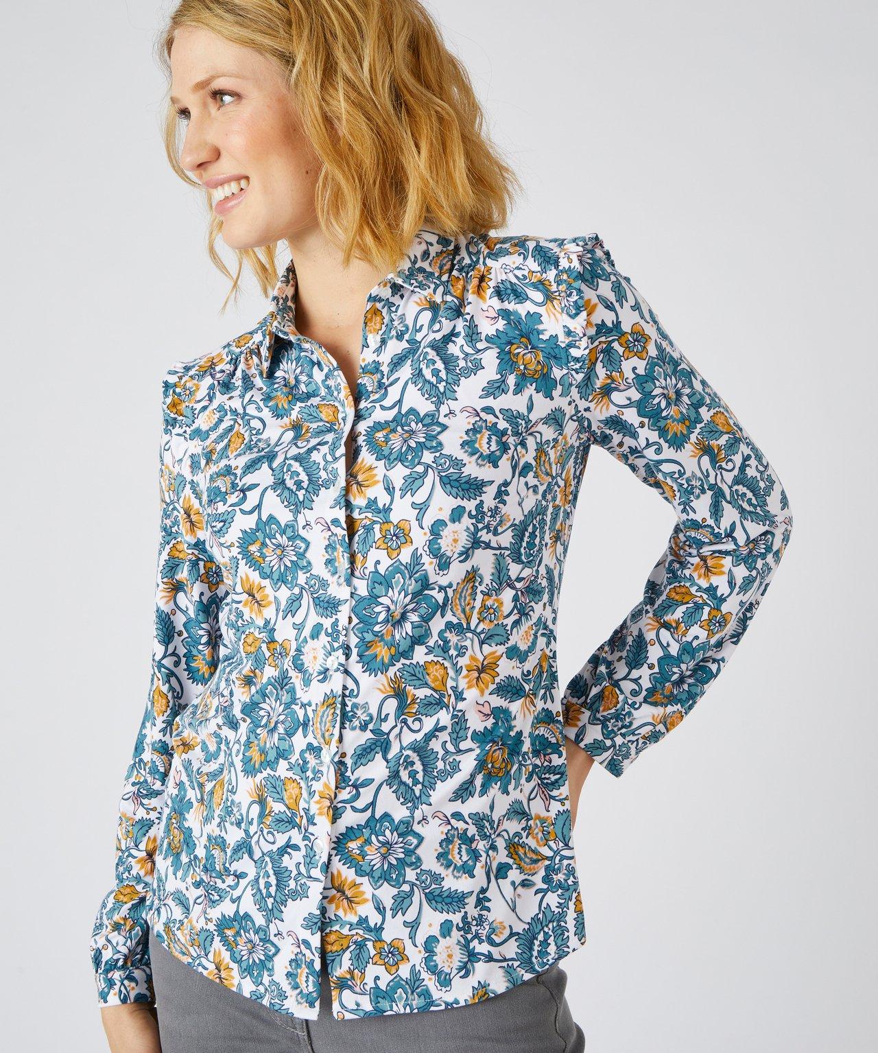 Image of Warme Bluse Mit Volants Und Samtigem Griff. Damen Weiss 38/40