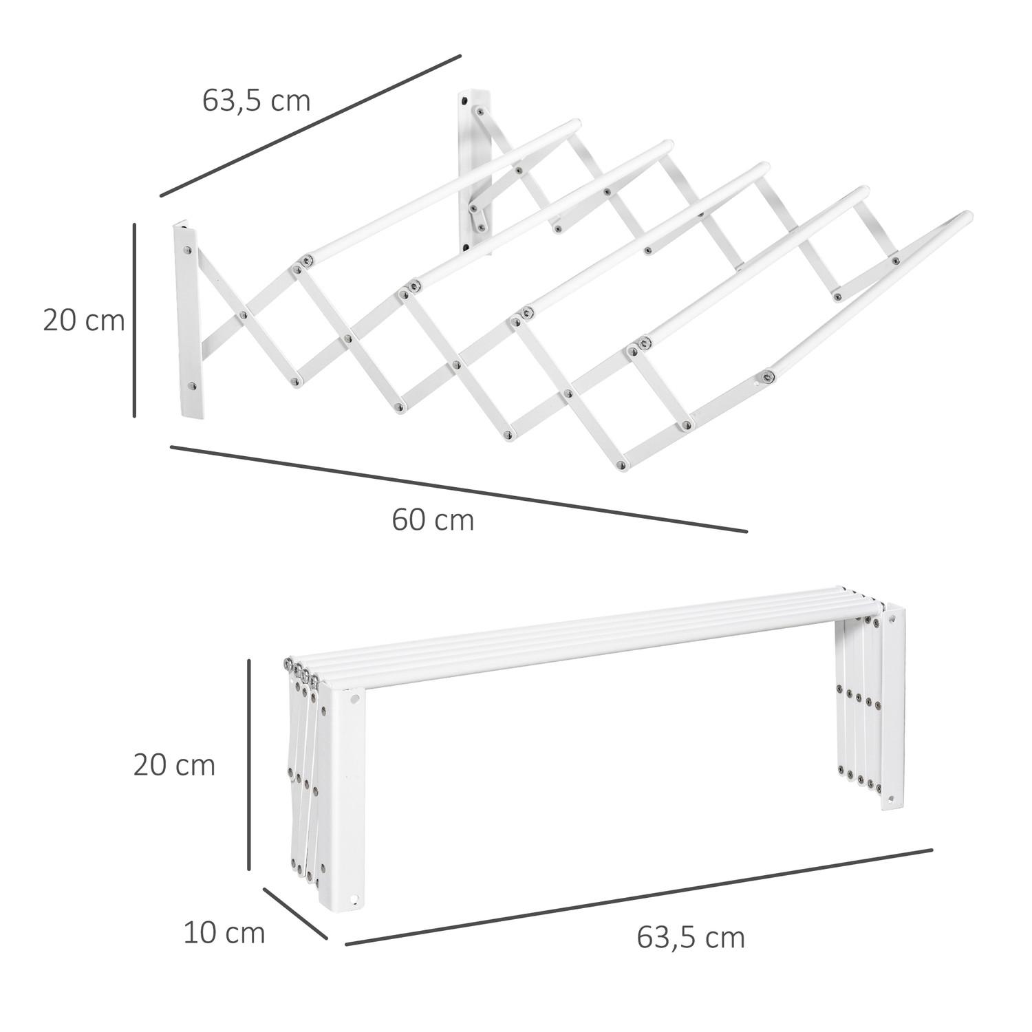 Northio Sèche-linge mural 57,5 ​​cm, étendoir, sèche-linge peu encombrant, pour intérieur et extérieur, métal, blanc, 63,5 x 60 x 20 cm  