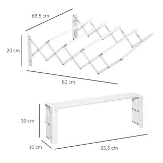 Northio Sèche-linge mural 57,5 ​​cm, étendoir, sèche-linge peu encombrant, pour intérieur et extérieur, métal, blanc, 63,5 x 60 x 20 cm  