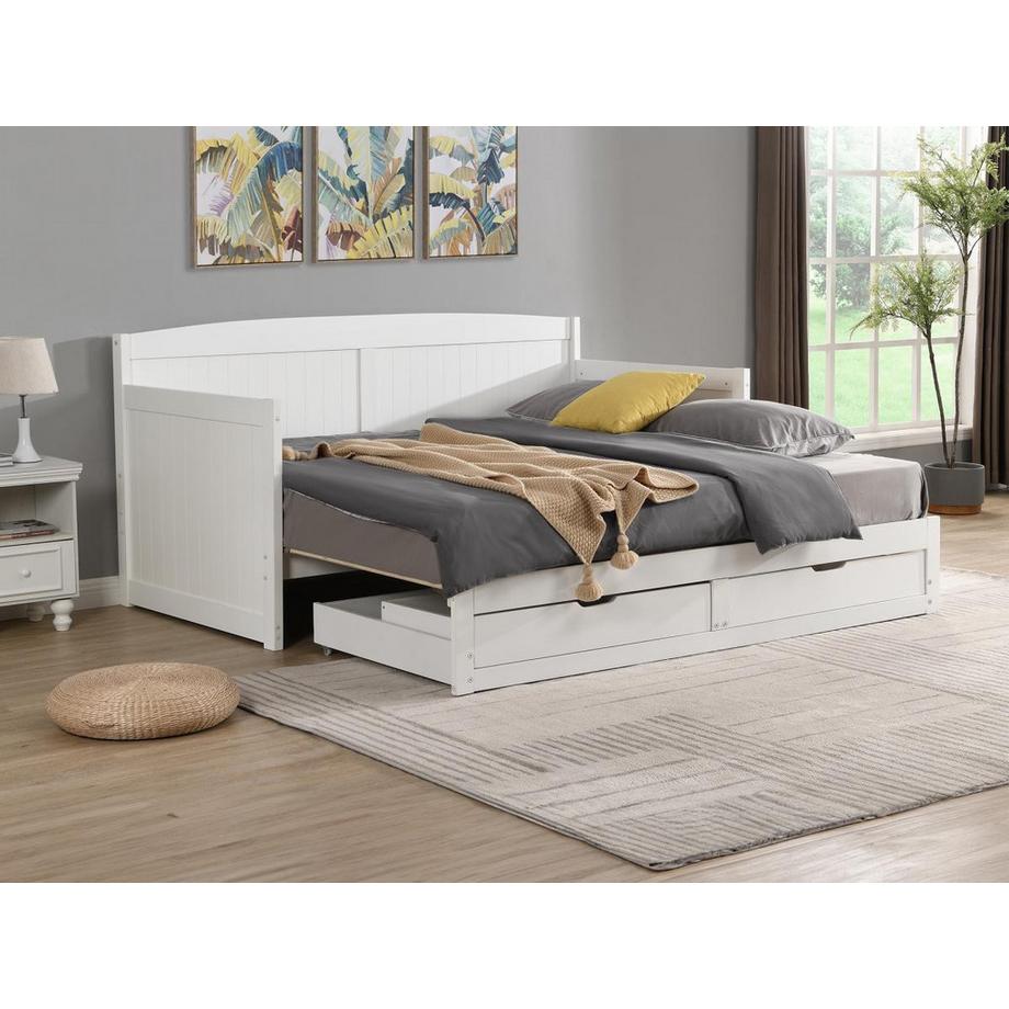 Vente-unique Ausziehbett - 90 x 190 oder 180 x 190 cm - Mit ausziehbarem Lattenrost & Schubladen - Kiefer & MDF - Weiß - DINIVA  
