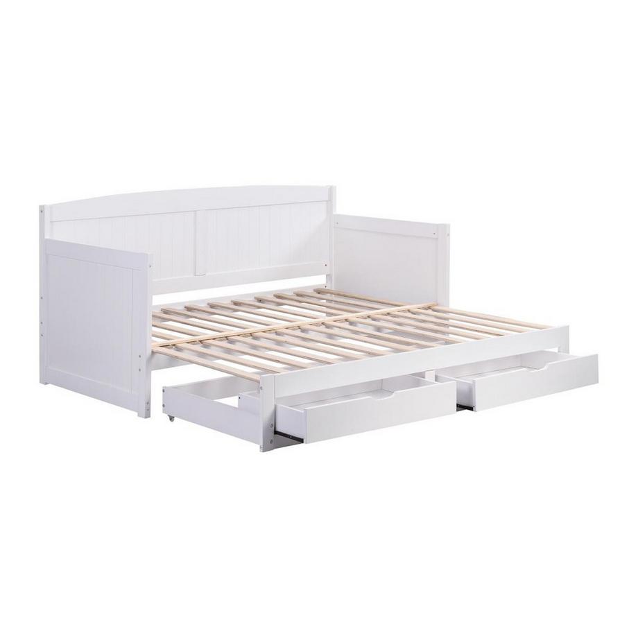 Vente-unique Ausziehbett - 90 x 190 oder 180 x 190 cm - Mit ausziehbarem Lattenrost & Schubladen - Kiefer & MDF - Weiß - DINIVA  