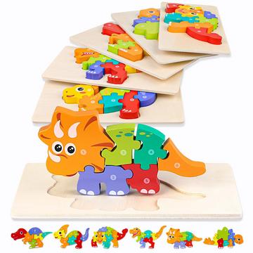 6 Stück Dinosaurier Holzpuzzle für Kinder lernen pädagogische Baby-Puzzle