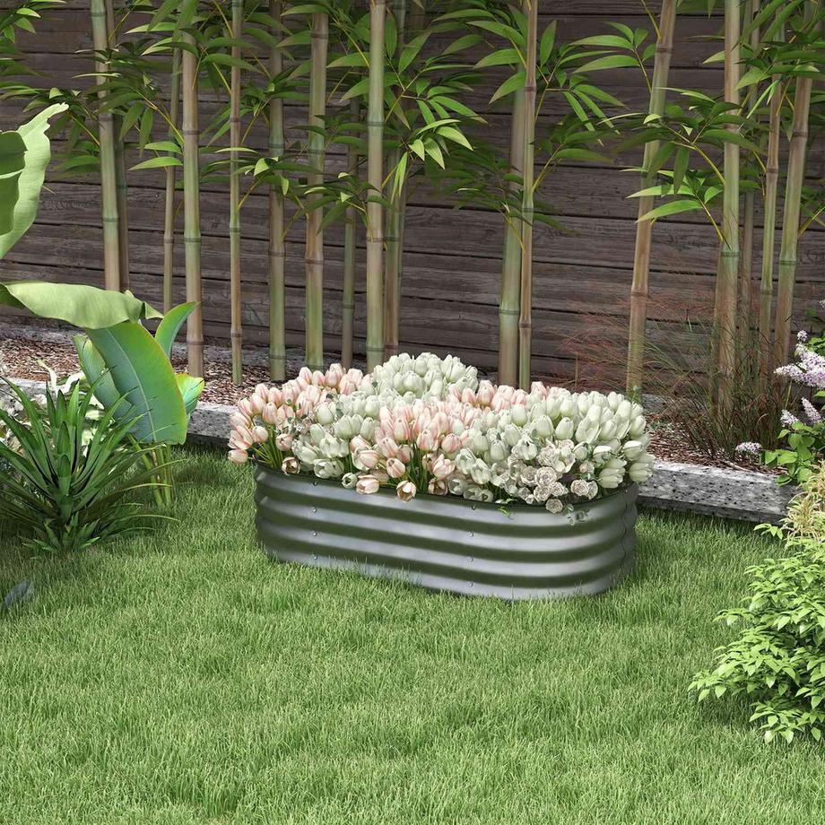 Northio Aiuola Rialzata In Metallo Fioriera Per Ortaggi Fioriera Fai-Da-Te Con Fondo Aperto Aiuola Per Erbe Aromatiche Per Giardino Balcone Argento 105 X 62 X 30 Cm  