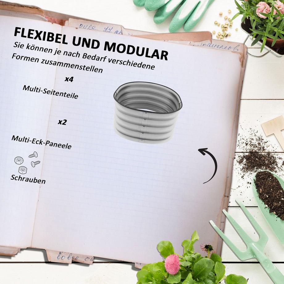 Northio Aiuola Rialzata In Metallo Fioriera Per Ortaggi Fioriera Fai-Da-Te Con Fondo Aperto Aiuola Per Erbe Aromatiche Per Giardino Balcone Argento 105 X 62 X 30 Cm  