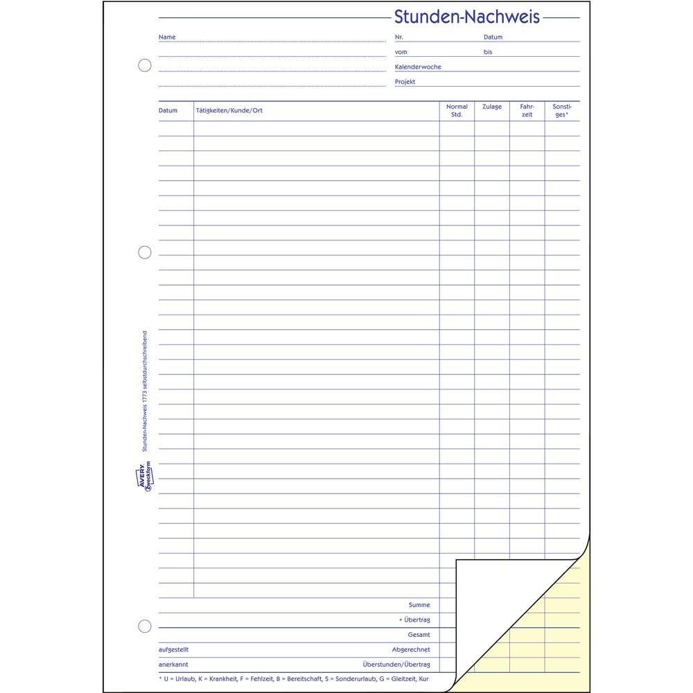 Avery-Zweckform  Avery Zweckform Stunden-Nachweis, A4 
