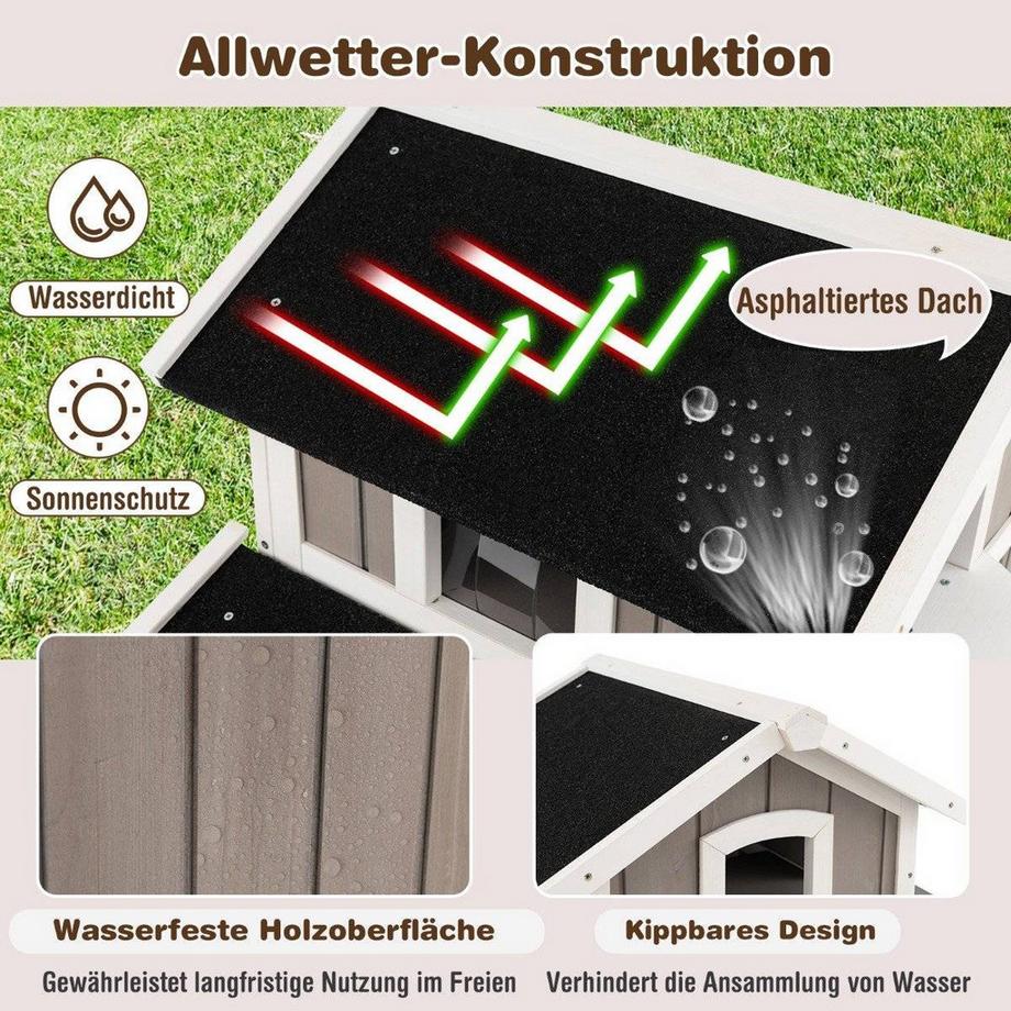 Northix  Niche pour chat d'extérieur à deux étages avec toit en asphalte Gris 100 x 64 x 82,5 cm 