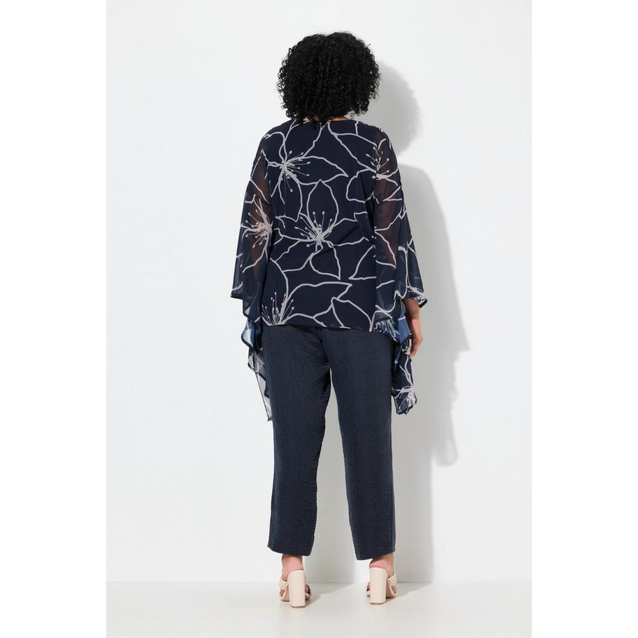 Ulla Popken Blouse Chiffon Fleurs Oversize Manches 3/4  