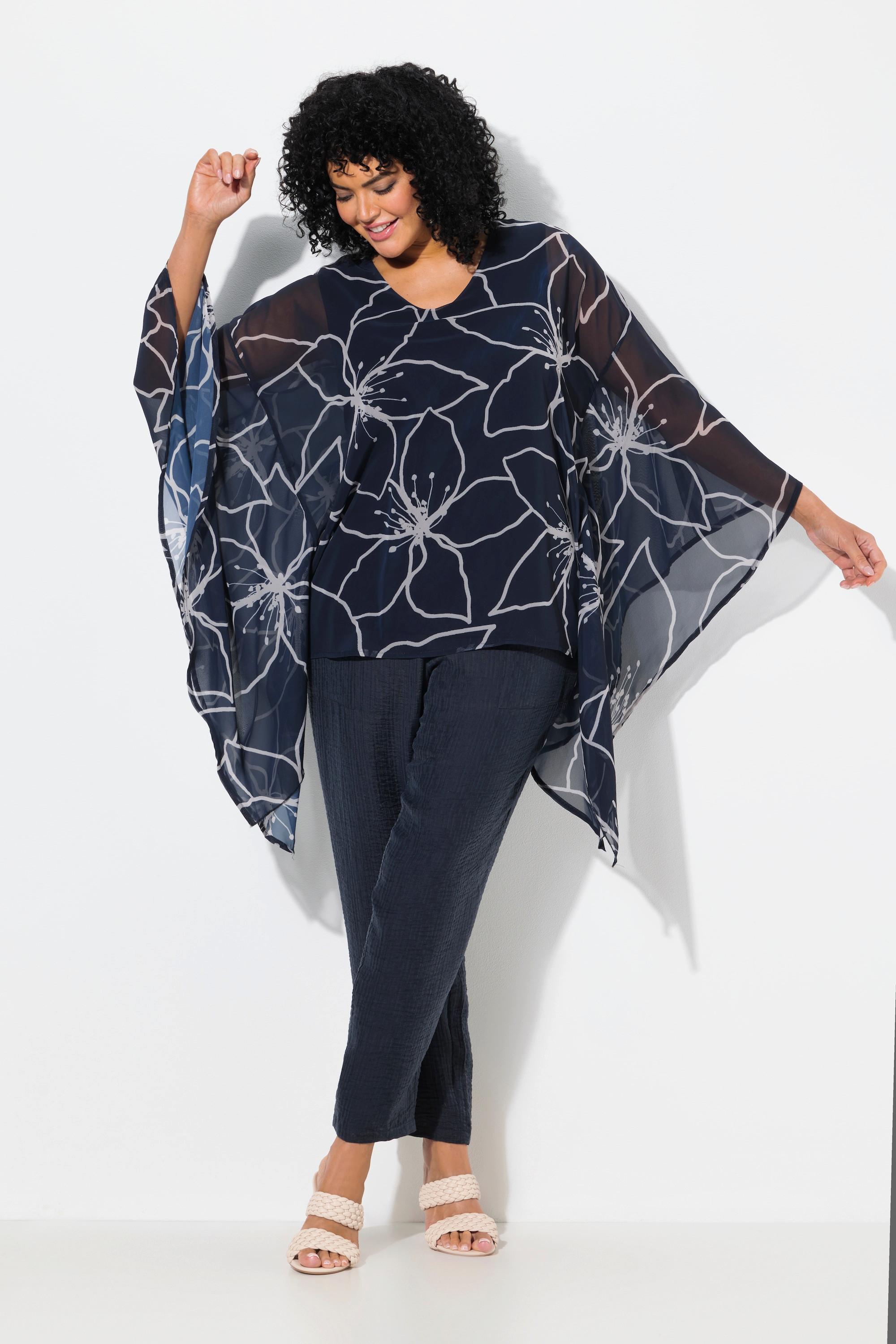 Ulla Popken Blusa Chiffon Fiori Oversize Maniche 3/4  