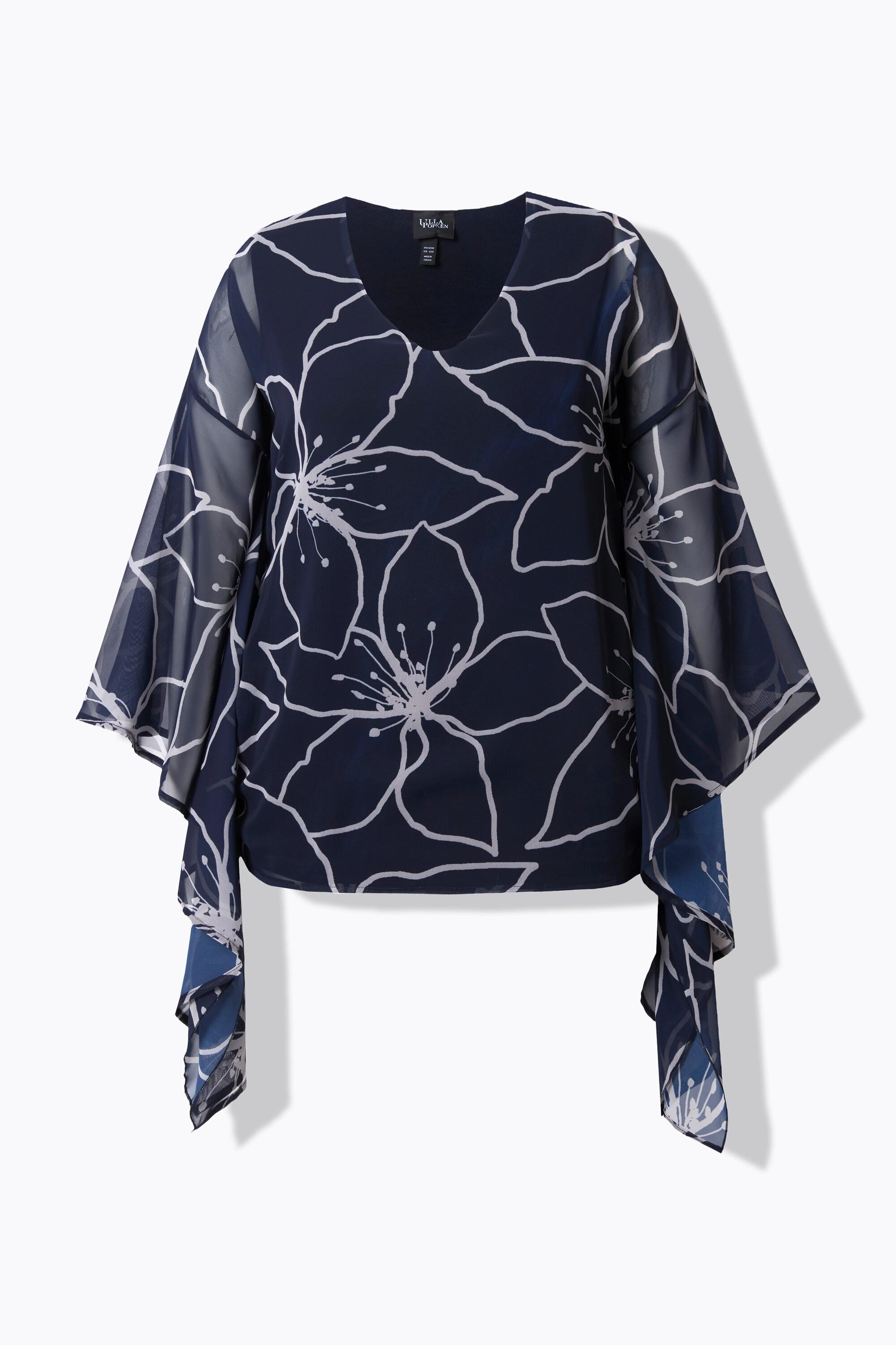 Ulla Popken Blusa Chiffon Fiori Oversize Maniche 3/4  