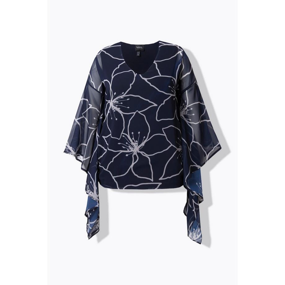 Ulla Popken Blouse Chiffon Fleurs Oversize Manches 3/4  