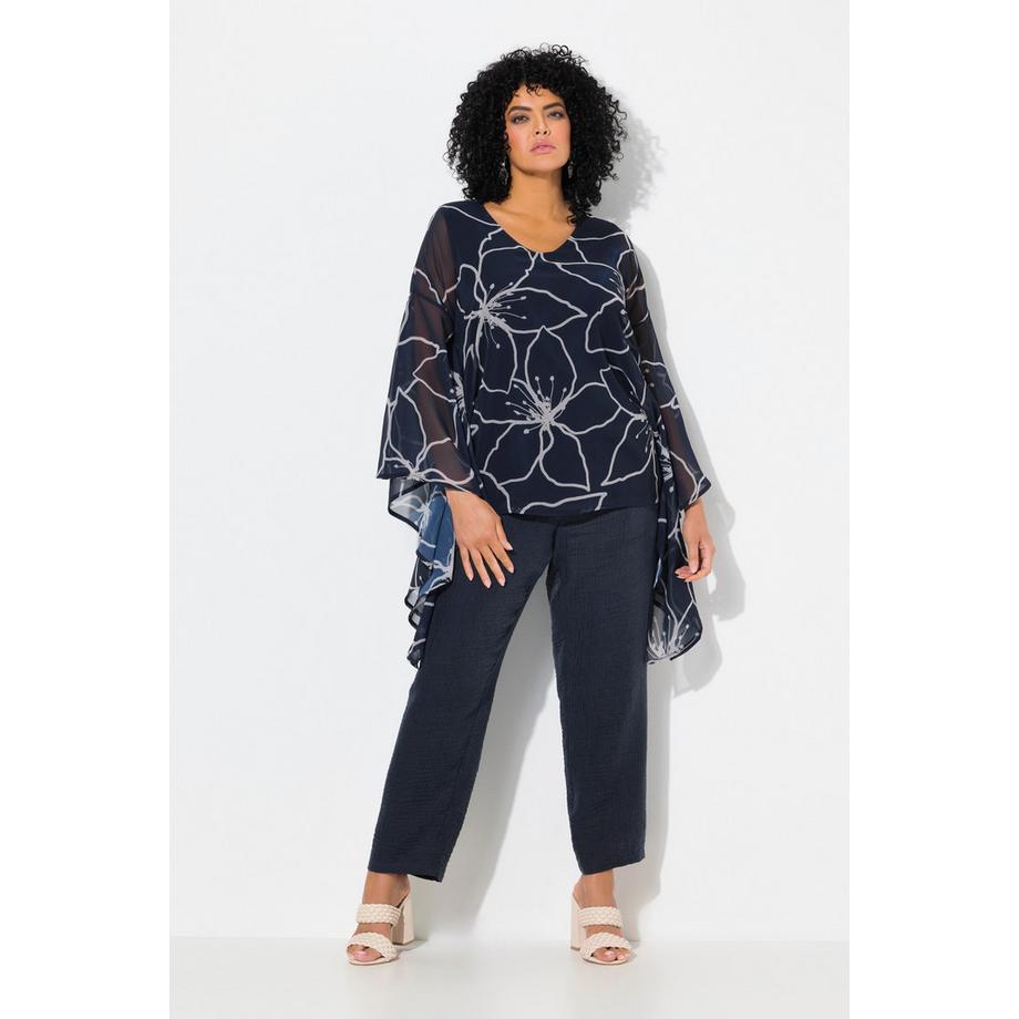 Ulla Popken Blouse Chiffon Fleurs Oversize Manches 3/4  